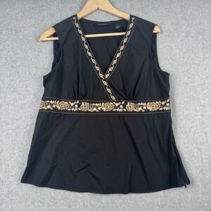 VTG Axcess Tank Top Womens 16 Black Sleeveless Embroidered Boho Babydoll Y2K